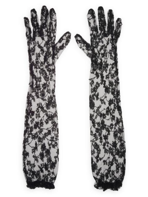 Valentino Valentino Garavani VLOGO Sheer Floral Lace Gloves in N06 Nero/Oro at Nordstrom