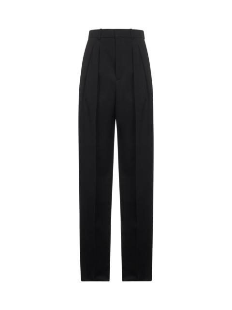 Saint Laurent Women Black Grain De Poudre Wool Wide Leg Trousers