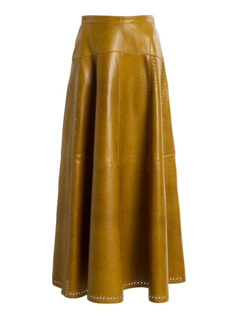 ULLA JOHNSON Aninda Leather Midi Skirt olive