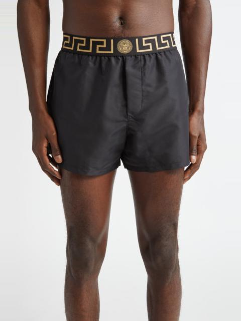 VERSACE Versace Greca Medusa Swim Trunks in Black Gold Greek Key at Nordstrom