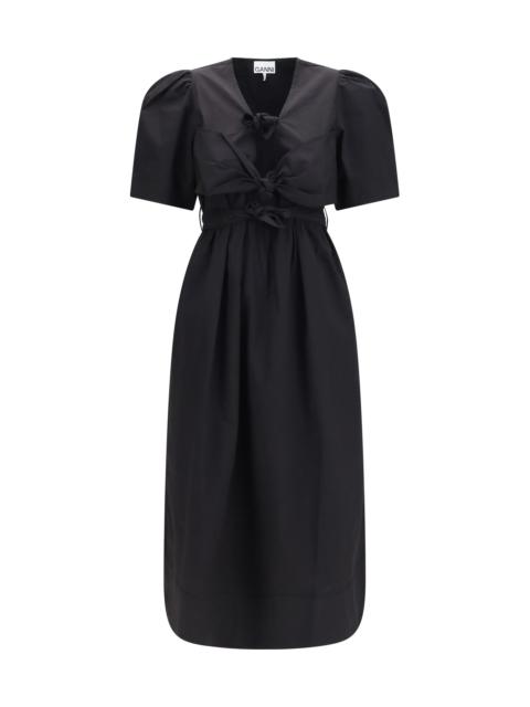 GANNI Ganni Women Midi Dress With Bows And Puff Shoulders