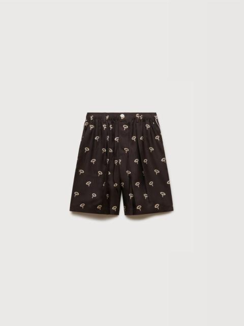 Marni BROWN SILK TWILL PAJAMA SHORTS WITH FLORAL PRINT