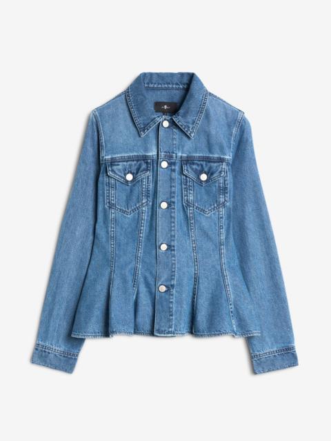 7 For All Mankind Weightless Denim Flounce Trucker Jacket in Hilo