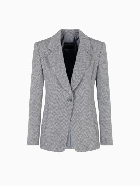 EMPORIO ARMANI ICON CHEVRON VISCOSE-BLEND SINGLE-BREASTED BLAZER