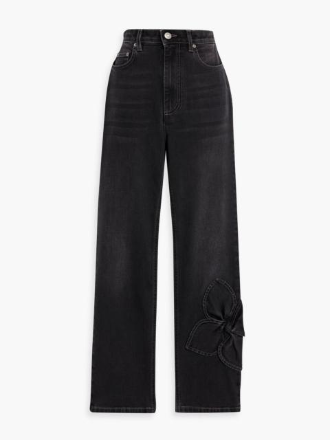 AREA Floral-appliquéd high-rise straight-leg jeans