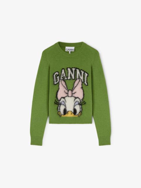 GANNI DAISY DUCK GREEN BRUSHED WOOL SWEATER
