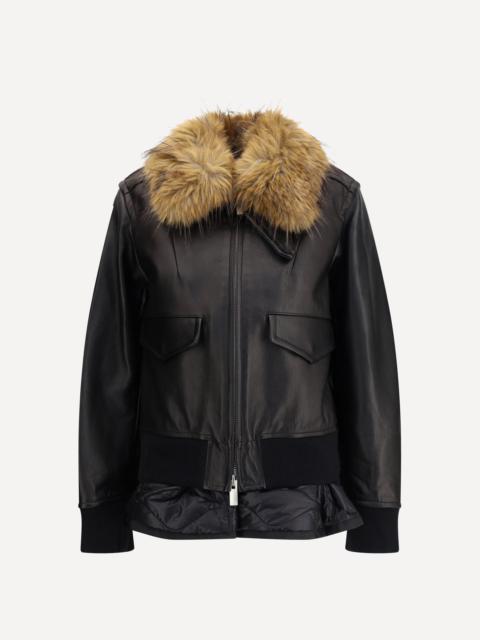 sacai Leather Jacket with a Plush collar