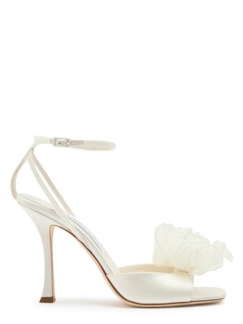 JIMMY CHOO Jimmy Choo Mimmi 100 Floral-appliquéd Satin Sandals