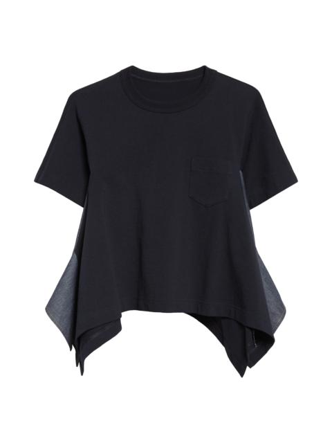 sacai Sacai Lightweight Cotton Jersey & Denim T-Shirt in Navy/Blue at Nordstrom