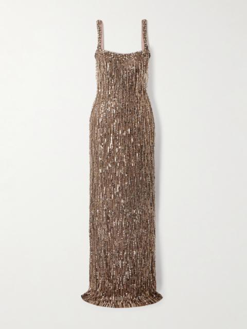 JENNY PACKHAM Fleur Fringed Embellished Tulle Gown
