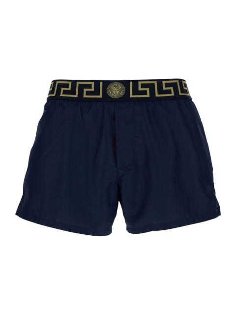 VERSACE Versace Men Blue Swimsuit Shorts With Greca Detail In Tech Fabric Man