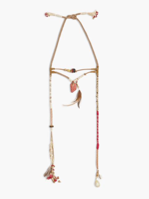 Etro Suede, feather, shell and multi-stone necklace