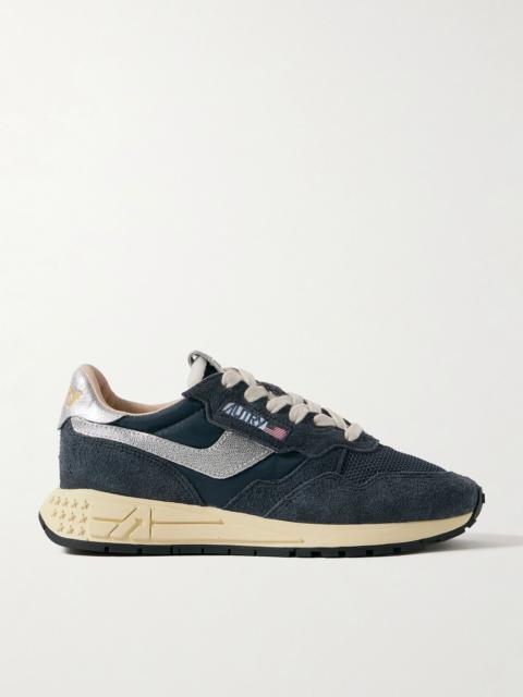 AUTRY Reelwind Low metallic leather-trimmed suede and shell sneakers Navy