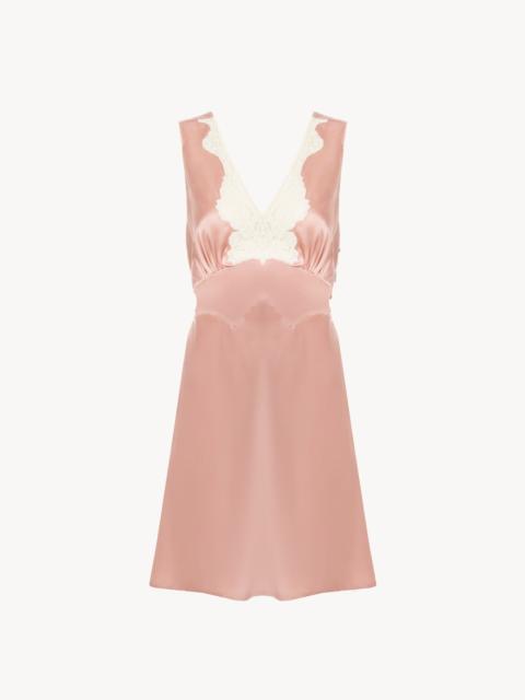 Chloé SLEEVELESS MINI DRESS IN WASHED SILK SATIN & LACE