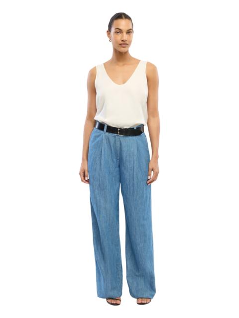 Another Tomorrow Another Tomorrow Chambray Relaxed Wide Leg Pant in Medium Blue at Nordstrom
