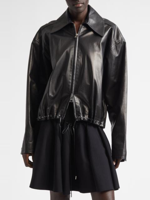 BRANDON MAXWELL Brandon Maxwell The Leland Leather Shirt Jacket in Black at Nordstrom