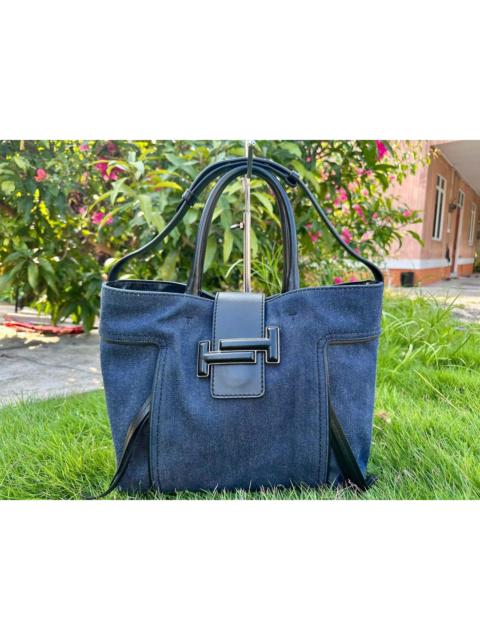 Tod's Authentic Tod’s Double T Denim Medium Shopping Tote Bag