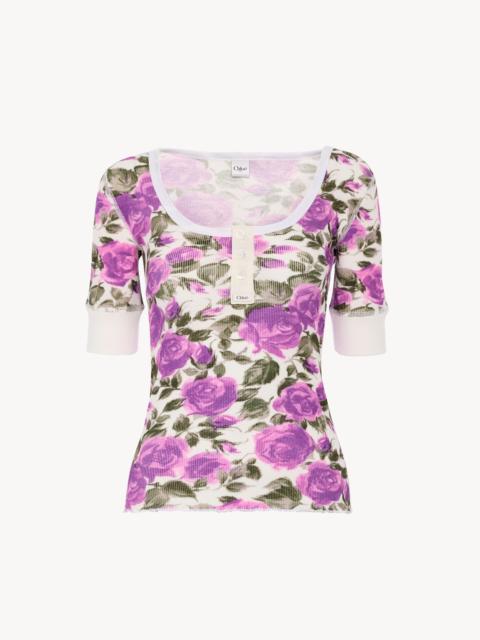 Chloé SHORT-SLEEVE HENLEY SHIRT IN COTTON JERSEY