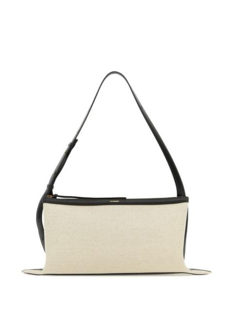 Jil Sander JIL SANDER WOMAN Two-Tone Canvas And Leather Medium Empire Shoulder Bag