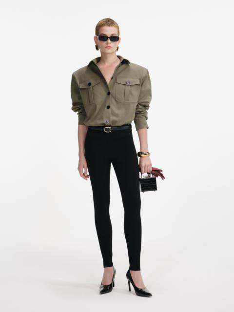 self-portrait Black Belted Knit Leggings