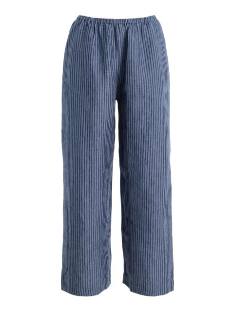 DEIJI STUDIOS Ease Striped Linen Trousers blue