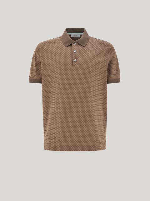 Canali BROWN-HAZELNUT COTTON JACQUARD POLO SHIRT