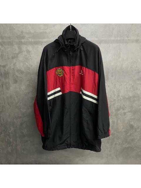BALENCIAGA Balenciaga Black & Red Color-block Mid-length Coach Jacket with Embroidered Logo