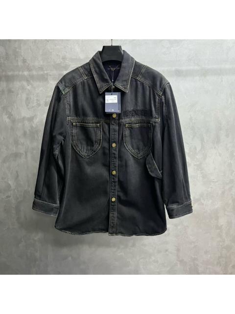 Louis Vuitton Louis Vuitton Solid Black Distressed Denim Single-Breasted Long-Sleeve Shirt