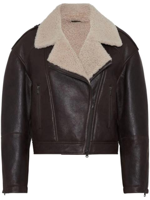 Brunello Cucinelli Women Leather Biker Jacket With Shearling Collar