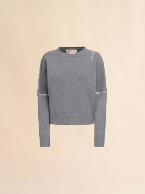 Marni GREY WOOL AND CASHMERE CREW NECK JUMPER WITH MARNI SYMBOL