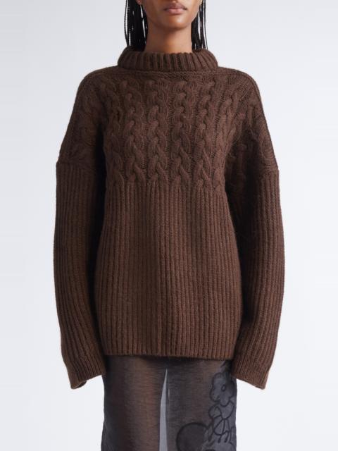 CECILIE BAHNSEN Cecilie Bahnsen Belinda Mixed Stitch Wool & Alpaca Sweater in Brown at Nordstrom