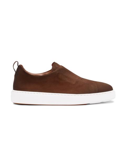 Santoni Men's dark brown nubuck slip-on sneaker