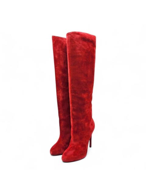 Christian Louboutin Vitish 100 Suede Knee-High Boots Red EU 37.5 US 7 $1795 NWB