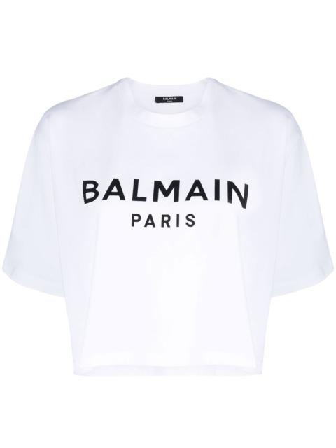 Balmain Women Logo Organic Cotton Cropped T-Shirt