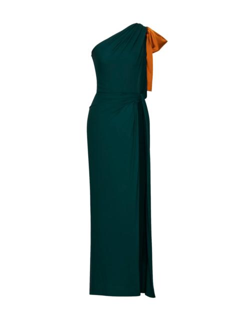 SAINT LAURENT Saint Laurent Women Emerald Silk Crepe Muslin One-Shoulder Maxi Dress