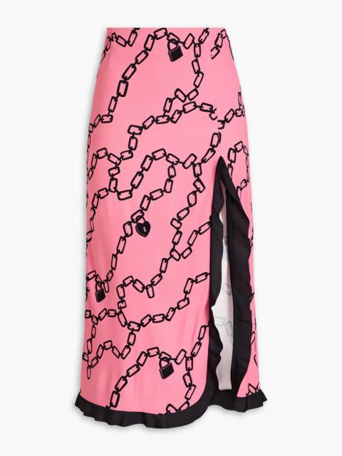 REDValentino Ruffled printed crepe midi skirt