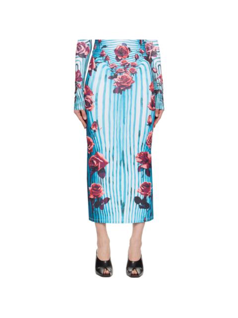 Jean Paul Gaultier Blue & Red Flower Body Morphing Maxi Skirt