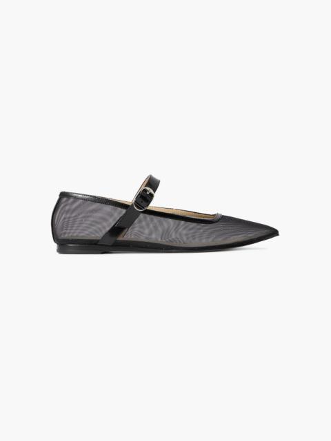 LE MONDE BÉRYL Patent leather-trimmed glittered mesh Mary Jane ballet flats