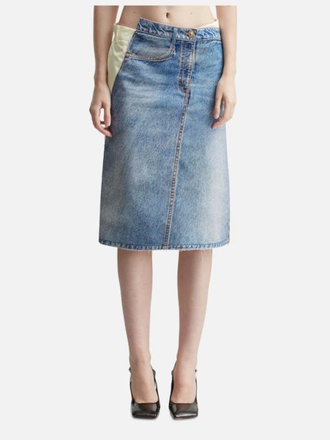 pushBUTTON DENIM PRINT WRAP PANEL SKIRT