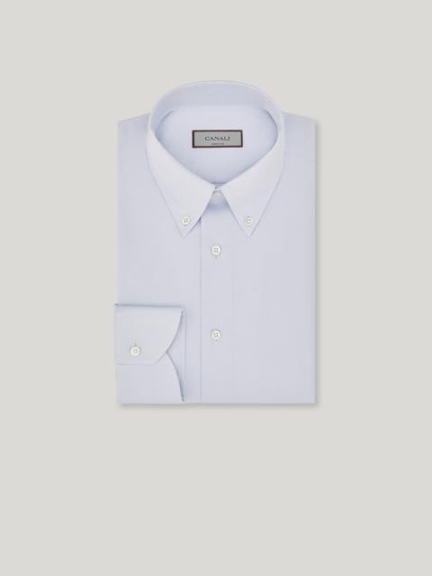 Canali LIGHT BLUE COTTON TWILL SHIRT WITH BUTTON-DOWN COLLAR