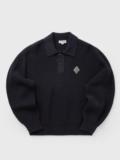 LACOSTE Badge Accent Pearl Rib Polo Collar Sweater