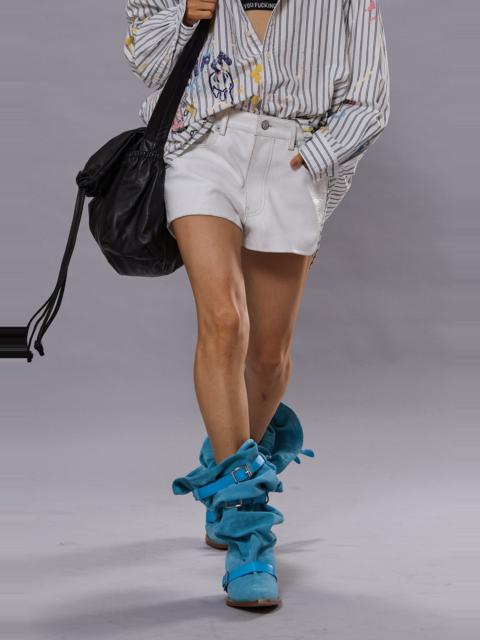 R13 5-POCKET LEATHER SHORT - CRACKLE WHITE - R13