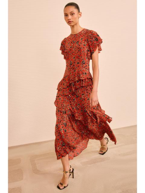ULLA JOHNSON Amaia Cascading Ruffle Midi Dress