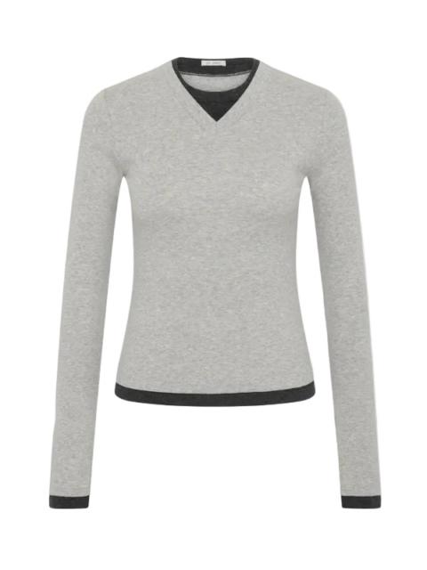 ST. AGNI Organic Cotton V Neck LongSleeve Top in Grey Marle