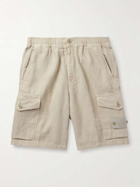 Ghost Straight-Leg Logo-Appliquéd Garment-Dyed Linen Cargo Shorts