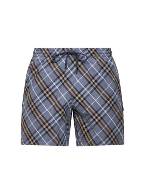 Burberry Burberry Men Wave Blue Check Nylon Check Swim Shorts