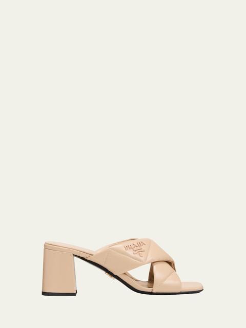 Prada Quilted Lambskin Crisscross Slide Sandals