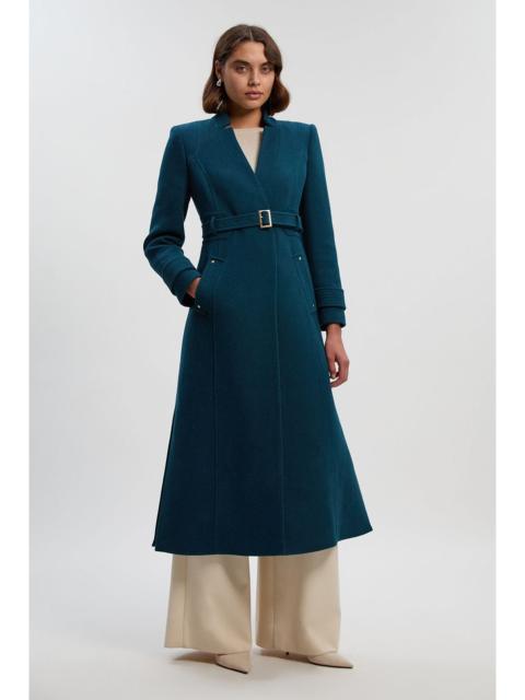 KAREN MILLEN Wool Investment Notch Neck Belted Detail Tailored Maxi Coat