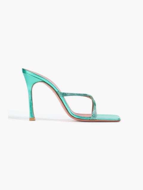 Amina Muaddi Adriana crystal-embellished metallic leather mules