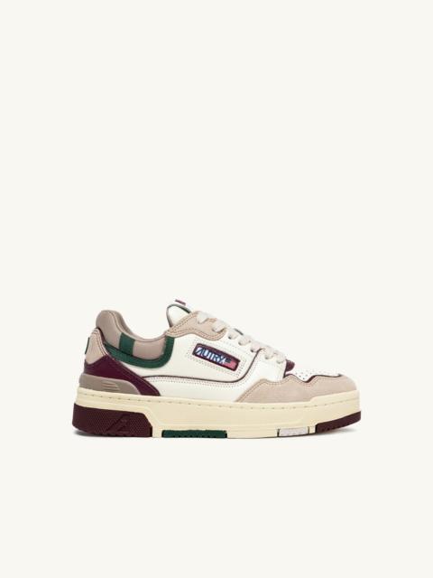 AUTRY CLC LOW SNEAKERS IN IVORY WHITE AND BURGUNDY SUEDE AND LEATHER
